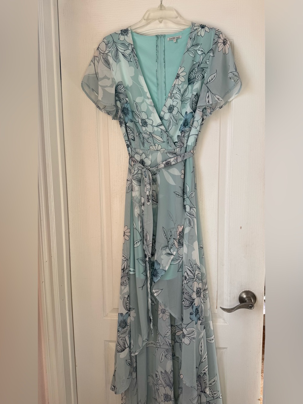 Charlotte Russe Floral Wrap High Low Maxi Dress in Light Aqua